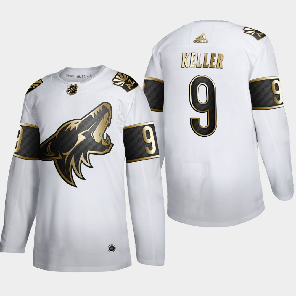 Arizona Coyotes #9 Clayton Keller Men Adidas White Golden Edition Limited Stitched NHL Jersey->chicago blackhawks->NHL Jersey